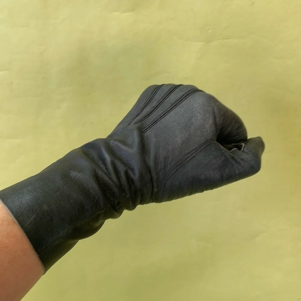 Vintage navy blue long leather gloves